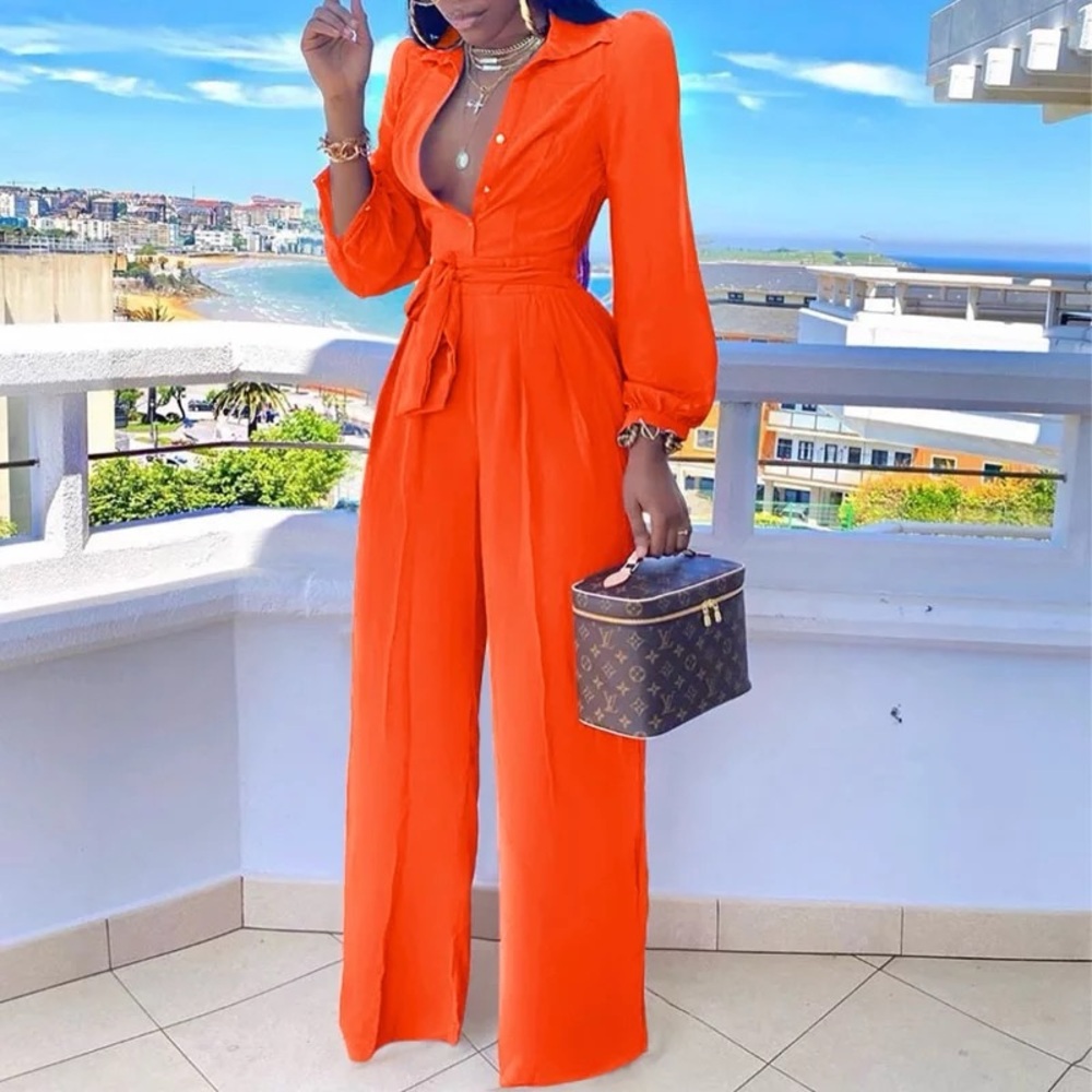 Woman’s Med Elegant Orange Jumpsuit